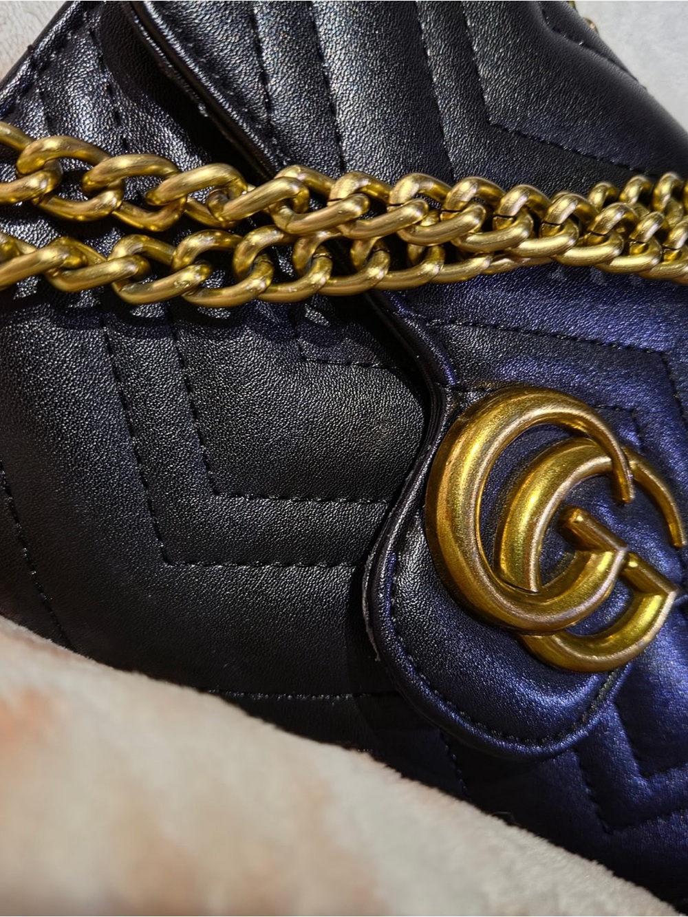 Gucci Black Quilted Leather Shoulder Bag with Gold Hardware